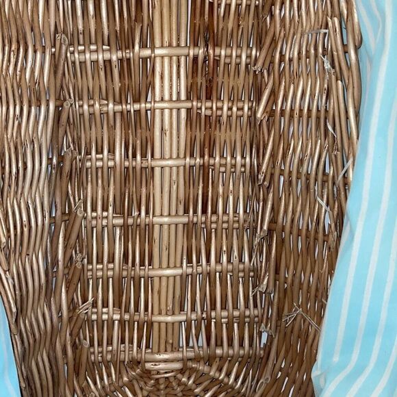 Striped Canvas Womens Wicker Tote Shoulder Beach Bag Blue & White Large NWOT - Picture 6 of 6